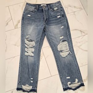 Flying Monkey Loveland Distress High Rise Crop Ankle Straight Leg Womens Size 29